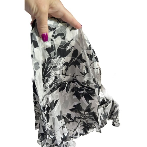 Black Floral 2 Tier Ruffle Hem Skirt With Elastic Waistband Size 10 Unique - Picture 9 of 9